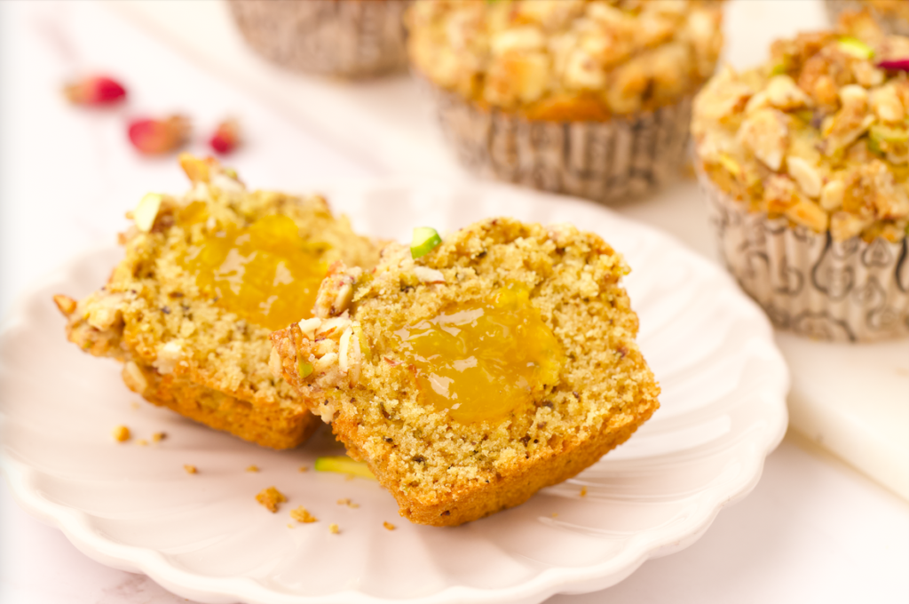 Thandai Crumble muffins with saffron center