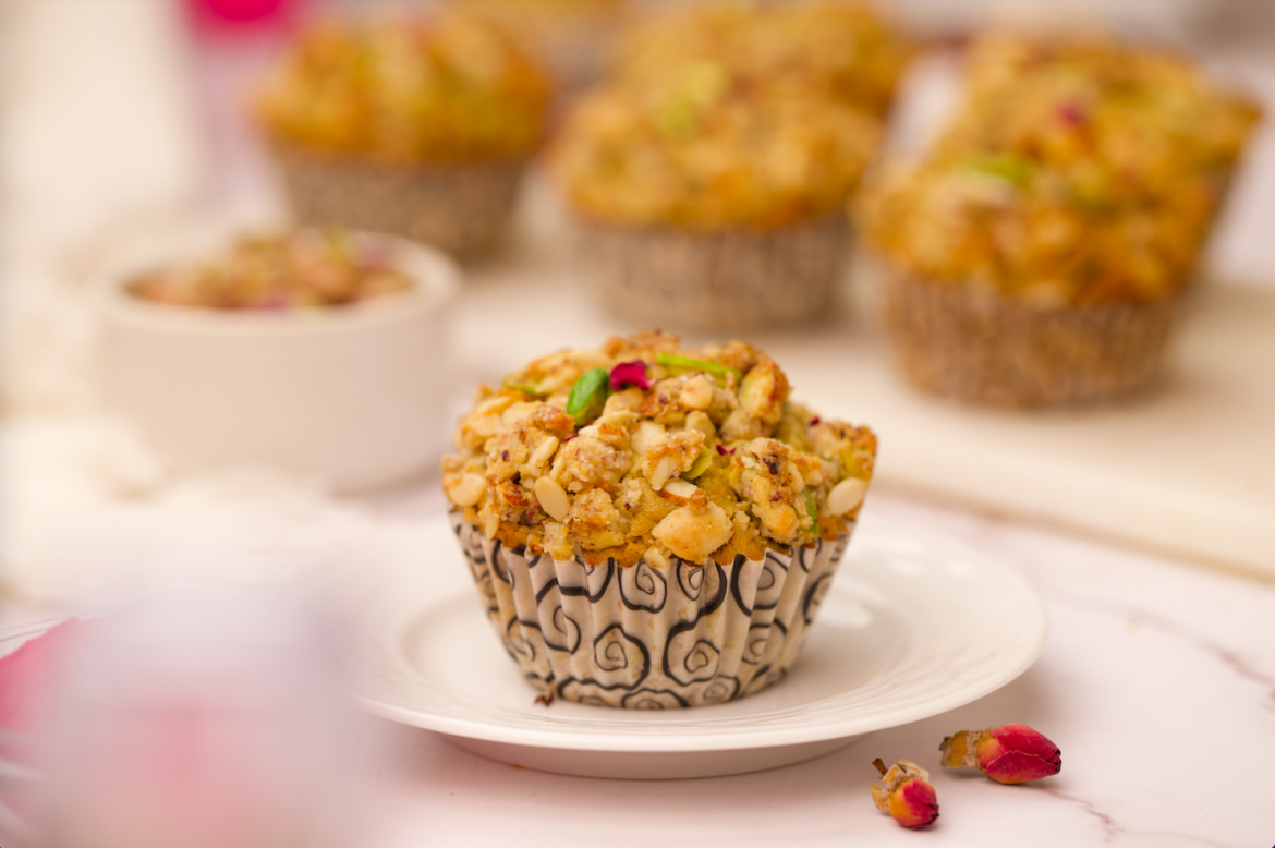 Thandai Crumble Muffins