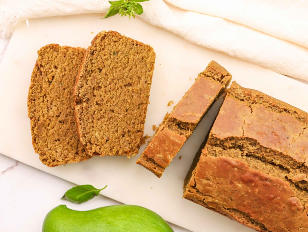 Raw Mango, Coconut & Basil loaf cake