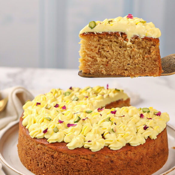 Eggless Wholewheat Spiced Saffron Cake