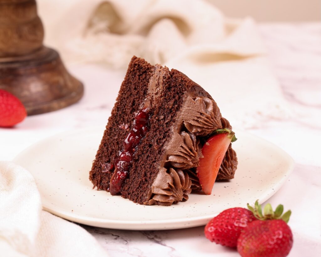 Texture of Eggless Wholewheat Chocolate Strawberry Cake