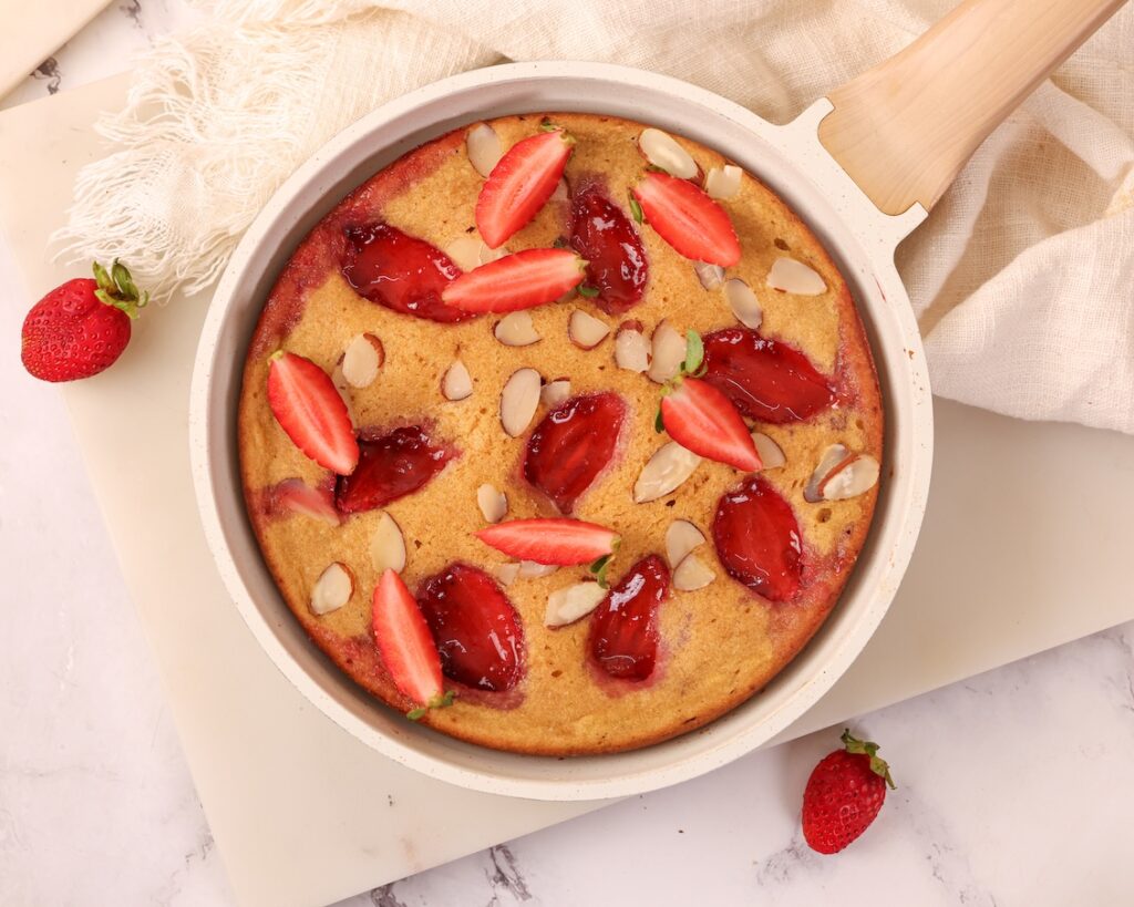 Eggless Wholewheat Strawberry Skillet Cake