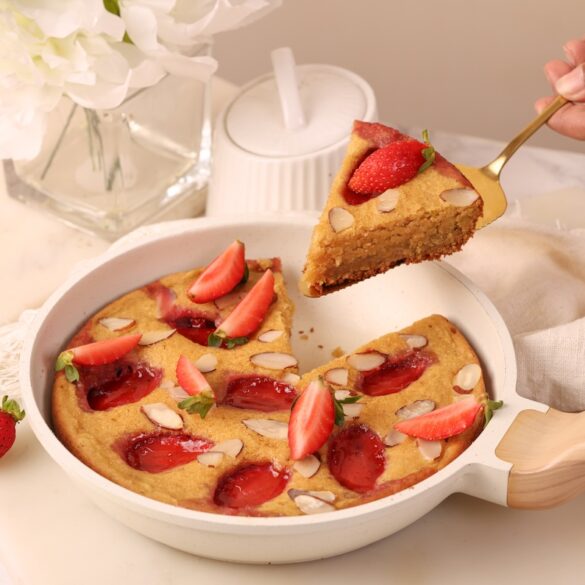 Eggless Wholewheat Strawberry Skillet Cake