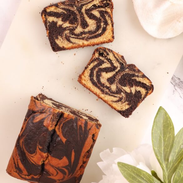 Eggless Wholewheat Marble Loaf Cake